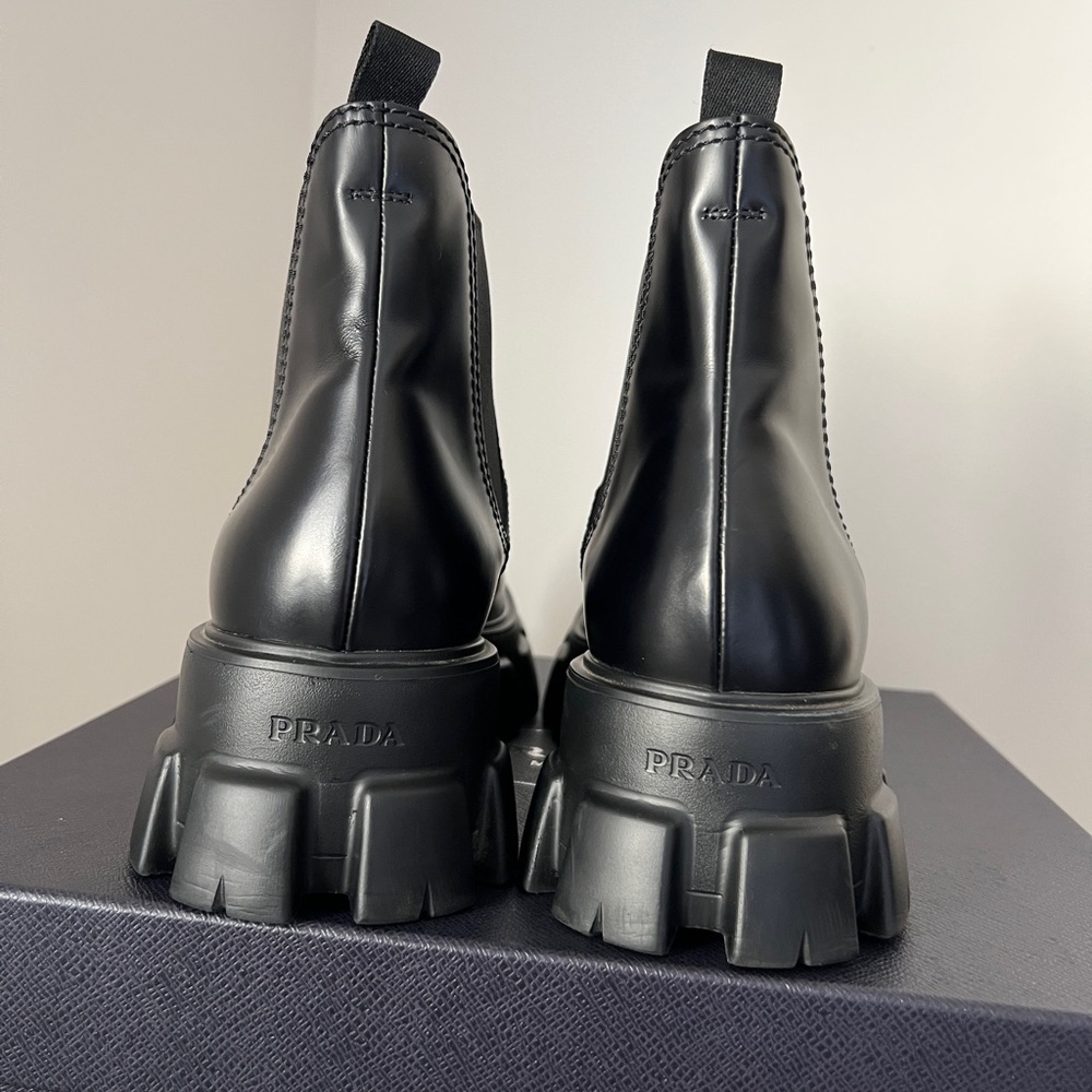 Prada Monolith Brushed Leather Chelsea Boots - Picture 3 of 8